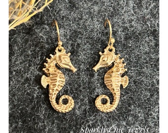 Sea Horse Earrings, gold sea horse Earrings, gold earrings, dangle earrings, statement earrings, gift for her