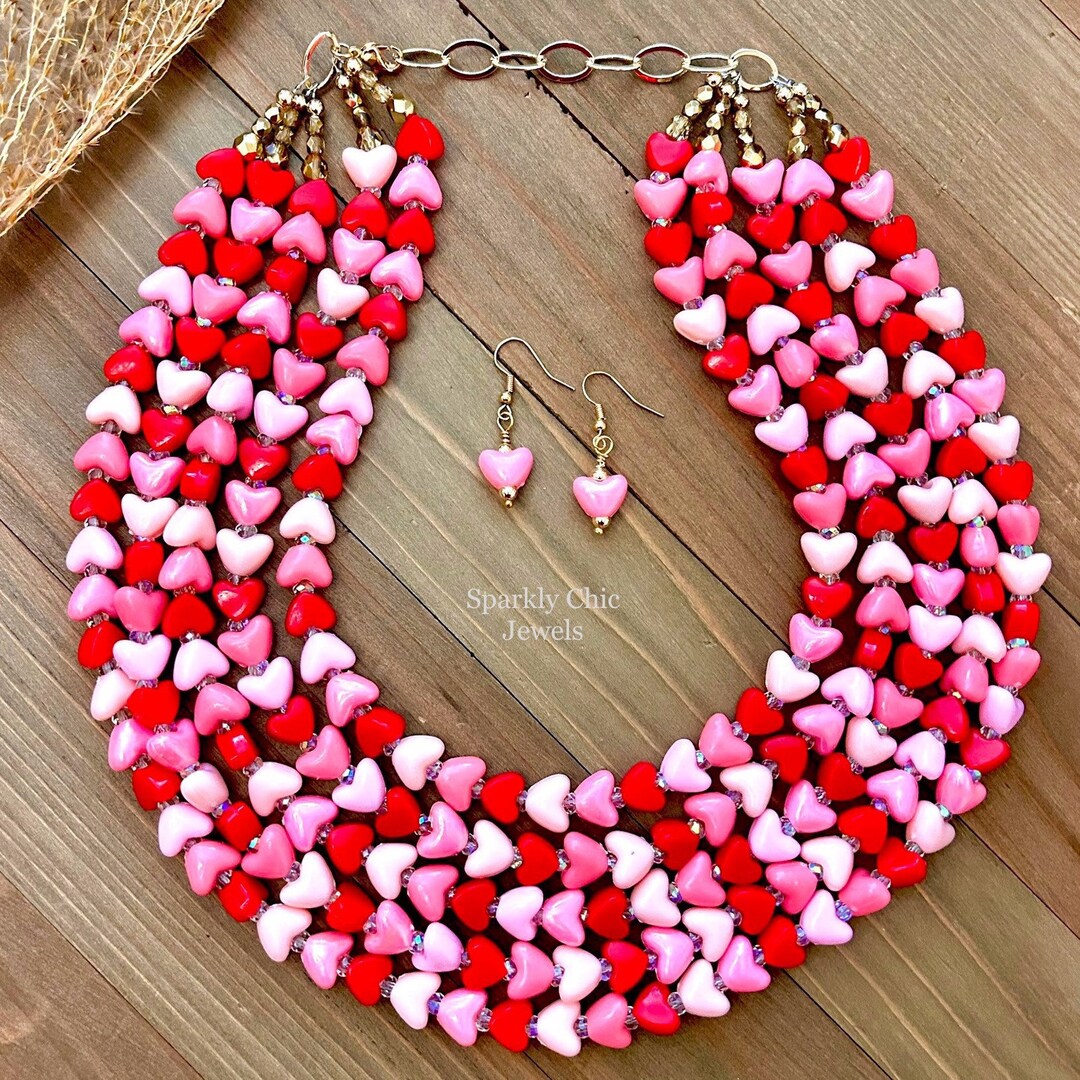 ●VVV● Pink Ribbon Heart Mix Bead Necklace 23FWNK086PKF il_1080xN.5772188707_cufz.jpg