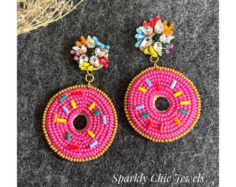 Sprinkle Donut Earrings, donut earrings, pink earrings, candy earrings, gift for her, dangle earrings, fashion earrings