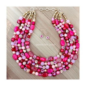Fuchsia Flower Necklace, flower necklace, pink flower necklace, necklace for woman, statement necklace, roses necklace, gift for her
