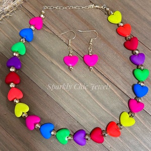 Rainbow Heart Choker, multicolor choker, rainbow heart choker, rainbow necklace, neon heart choker, gift for her, pride choker