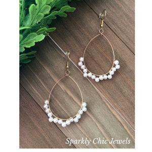 Pearl Hoop Earrings, Bridesmaid Earrings, Wedding, Jewelry, chic jewelry, Earrings, Statement Earrings, pearl teardrop earrings