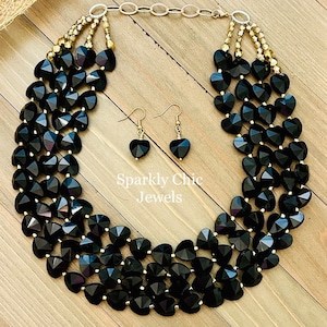 Black Heart Necklace, Multi Strand Necklace, black necklace, love Necklace, statement necklace, Valentine’s Day,  necklace for women, gift