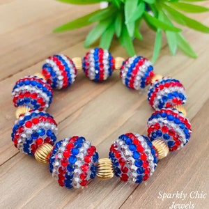 American Rhinestone Bracelet, bracelet for women, 4th of july, Memorial Day, veteran, military, sparkly bracelet, patriotic bracelet, gift