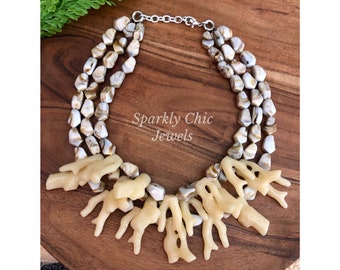 Collar de coral, Collar de coral blanco, Collar grueso, collar de coral, Regalo para mamá, Regalo del Día de la Madre, collar de marfil, collar de playa