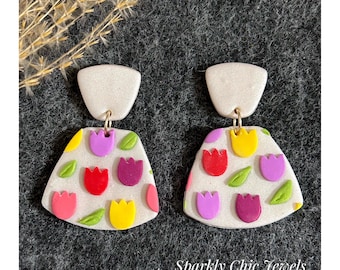 Tulip Dangle Earrings, flower earrings, tulip earrings, polymer clay earrings, clay earrings, spring earrings, gift for her