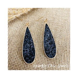 Black Glitter teardrop earrings, Black glitter earrings, sparkly earrings, long earrings, black earrings, gift for her, new year earrings