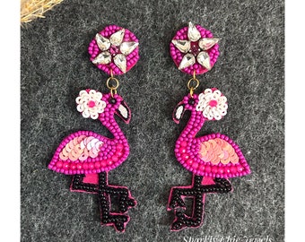 Flamingo Earrings, Sparkly Earrings, Flamingo, Rhinestone Earrings, Statement Earrings, Pink Flamingo earrings, pink earrings