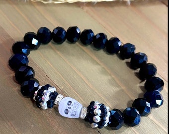 Black Skull Bracelet, skull bracelet, Halloween bracelet, goth bracelet, day of the dead, día de los muertos,