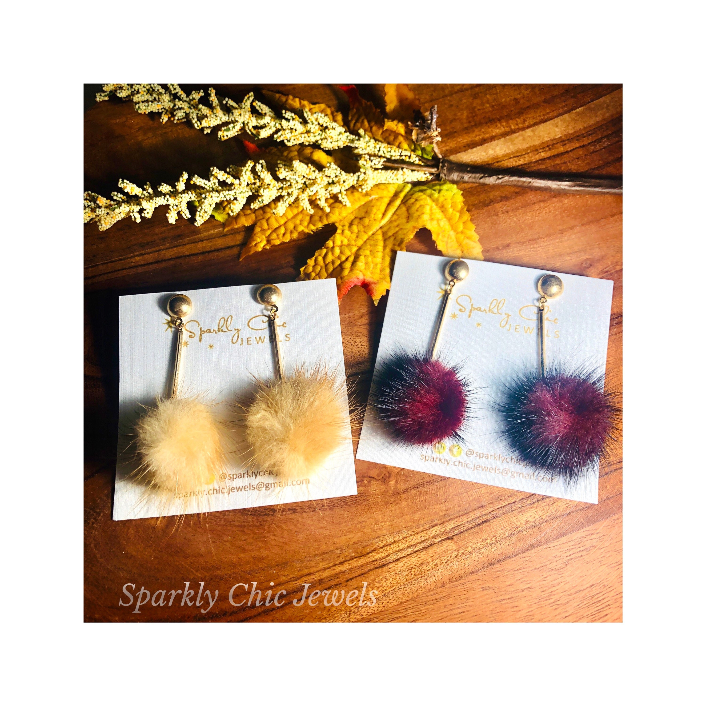 Fur pom pom clearance earrings