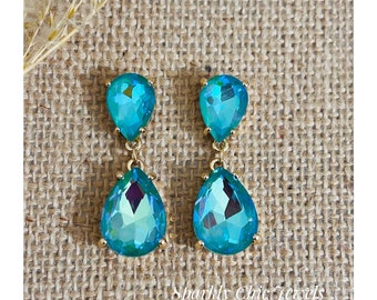 Aqua Teardrop Rhinestone Earrings, aqua Earrings, light blue earrings, elegant earrings, statement earrings, gift for her