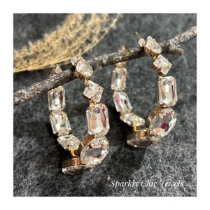 Rhinestone Hoop Earrings, sparkly hoop earrings, crystal hoop Earrings, clear hoop earrings, gift for her
