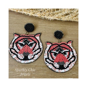 Tiger Earrings, Maxi earrings, seed bead earrings, fashion earrings, year of the tiger, Chinese animal earrings, Gift for her