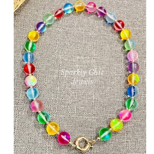 Rainbow Glass Necklace, beaded necklace, colorful necklace, multicolor necklace, necklace for women, gift for her