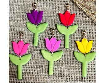 Tulip Earrings, tulip polymer clay earrings, flower earrings, spring jewelry, gift for her, clay earrings, dangle earrings