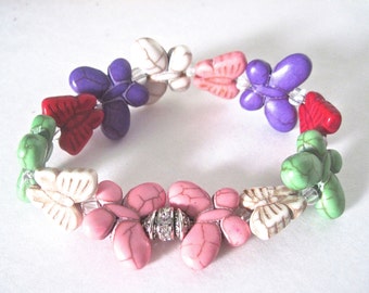Pulsera de mariposa " mariposa gemelos " rosa, rojo y naranja.