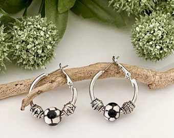Soccer earrings " Look beautiful while showing your spirit " 20 mm size.