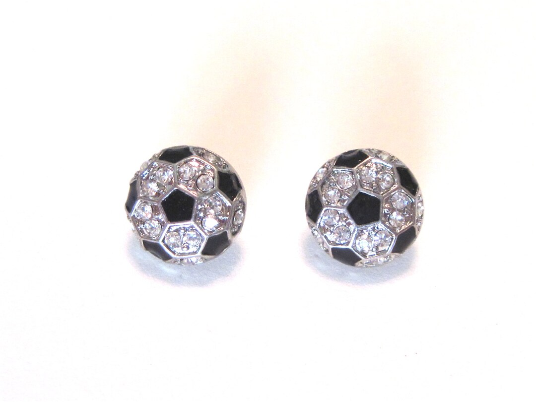 Soccer Rhinestone Stud Earings Flat Top. mini - Etsy