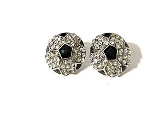 Soccer rhinestone stud earrings. (12mm round) " ADULT SIZE"