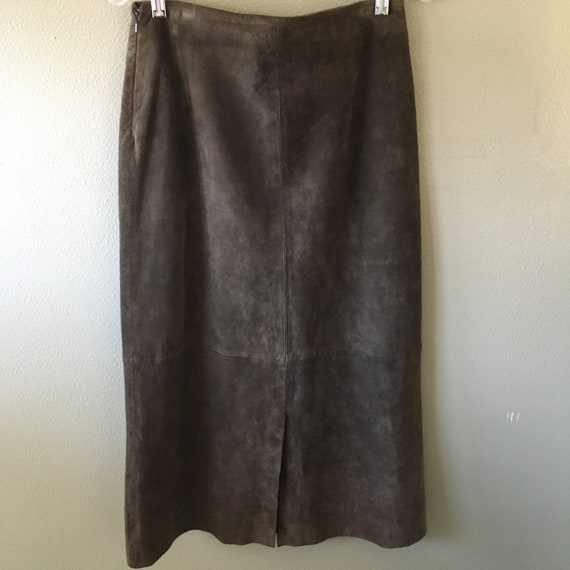 for joseph olive green midi suede skirt - size 27 - image 3