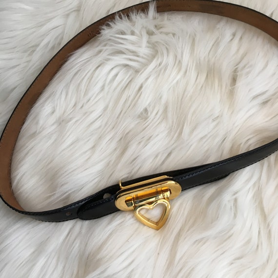 moschino skinny leather belt w/ heart buckle