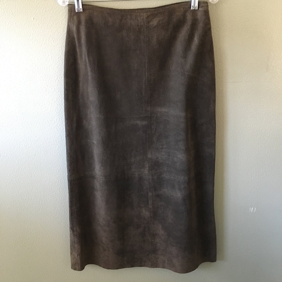 for joseph olive green midi suede skirt - size 27 - image 1