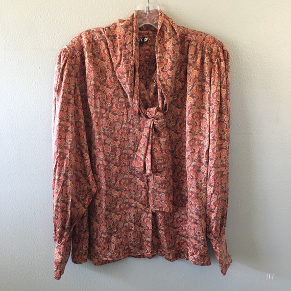escada silk paisley pussy bow blouse - size 38