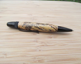 Handcrafted Spalted Oak Twist Pen with Black Accents.