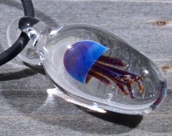 Deep Purple Jellyfish Pendant, Handmade Glass Necklace, Borosilicate Lampwork