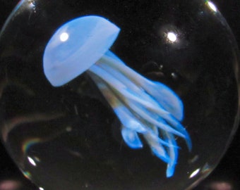 31mm (1.21 in) Pale Blue Jellyfish Marble, Handmade Borosilicate Art Glass