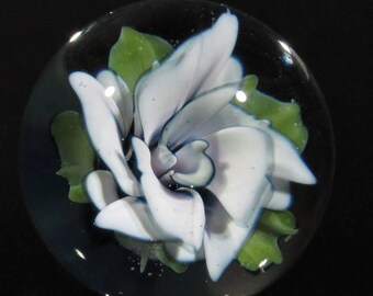 32mm (1.27inch) White/Black Flower Implosion Marble - Handmade Borosilicate Art Glass