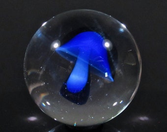 23mm (0.92 in) Hazy Deep Blue Mushroom Marble, Handmade Borosilicate Art Glass