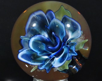 35.5mm (1.4inch) Blue/White Flower Implosion Marble - Handmade Borosilicate Art Glass