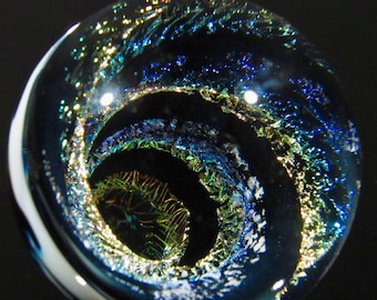 39mm (1.53 in) Rainbow Dichro Window Vortex Marble, Handmade Borosilicate Art Glass