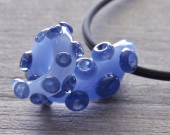 Octopus Tentacle Pendant, Milky Pastel Blue/Sparkly Blue, Handmade Lampwork Borosilicate Glass