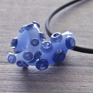 Octopus Tentacle Pendant, Milky Pastel Blue/Sparkly Blue, Handmade Lampwork Borosilicate Glass