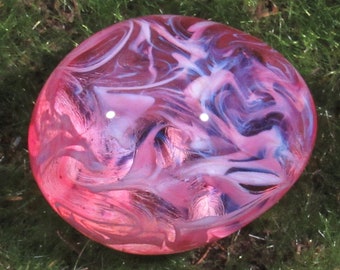 Handmade Glass Egg, Transparent Pink/White Squiggle Chaos Solid Design, Borosilicate Art