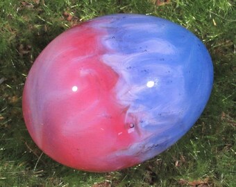 Handmade Glass Egg, Pink/Blue Color Chaos Solid Design, Borosilicate Art