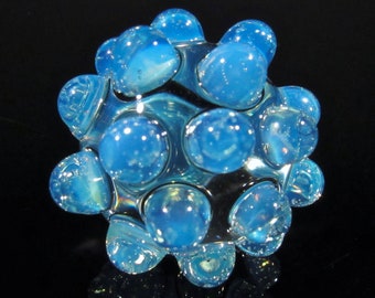 34mm (1.35in) Aqua Blue Opaline Lumpy Bumpy Hobnail Marble - Handmade Borosilicate Art Glass