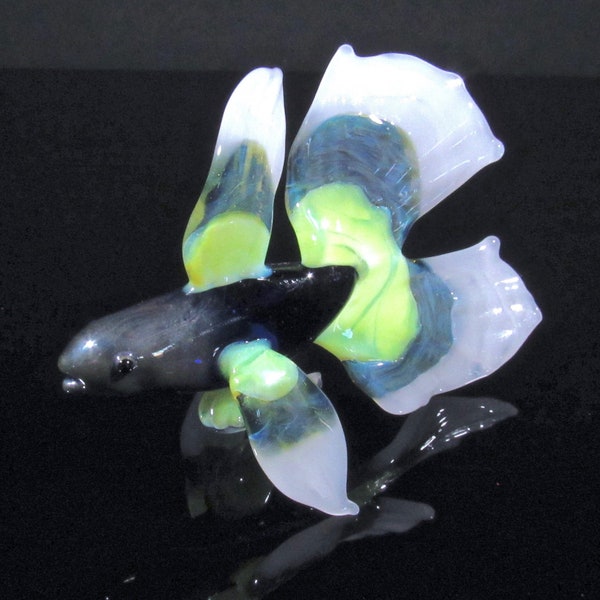 Green/Blue/White Glass Betta Fish Figurine, Handmade Borosilicate Sculpture