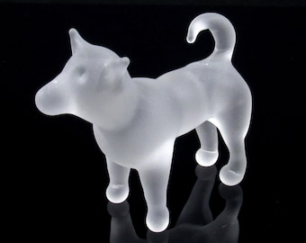 Miniature Glass Dog Figurine, Sandblasted Clear - Handmade Borosilicate Sculpture