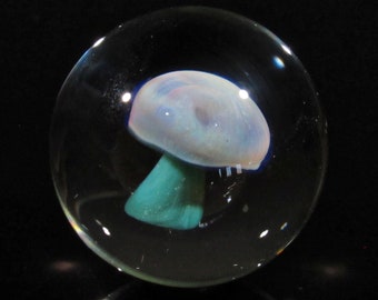 24mm (0.94 in) Teal and Pastel Rainbow Mushroom Marble, Handmade Borosilicate Art Glass