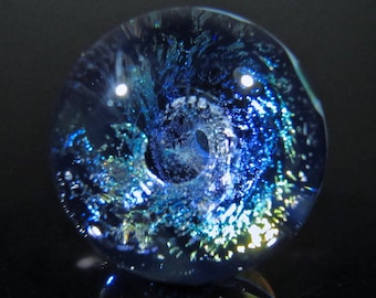 23mm (0.9 in) Rainbow Dichro Corkscrew Marble, Handmade Borosilicate Art Glass