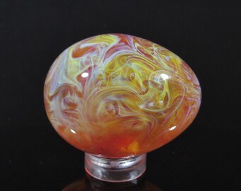 Handmade Glass Egg, Orange and Yellow Squiggle Chaos Solid Design, Borosilicate Art