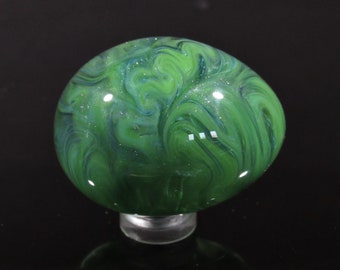 Handmade Glass Egg, Sparkly Green Squiggle Chaos Solid Design, Borosilicate Art