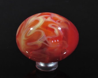 Handmade Glass Egg, Orange and Yellow Squiggle Chaos Solid Design, Borosilicate Art