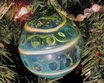 Hand Blown Glass Ornament - Green with Silver Fume - Handmade Borosilicate Glass