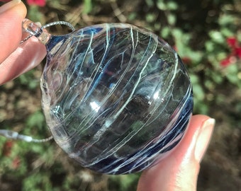 Hand Blown Glass Ornament - Swirled Light Blue - Handmade Borosilicate Glass