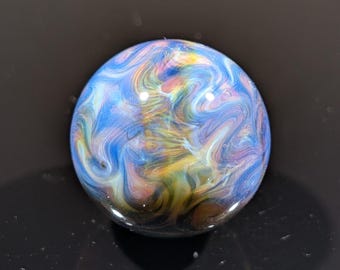 30mm (1.17 inch) Dark Blue/Purple/Green Squiggle Chaos Marble, Handmade Borosilicate Art Glass