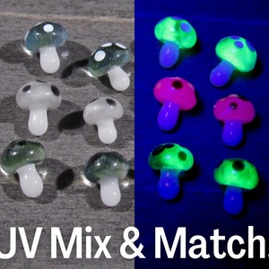 UV Magic Mushroom Pearls, Mix & Match, Mini Glass Sculpture, Create your Own Set, Handmade Borosilicate Art